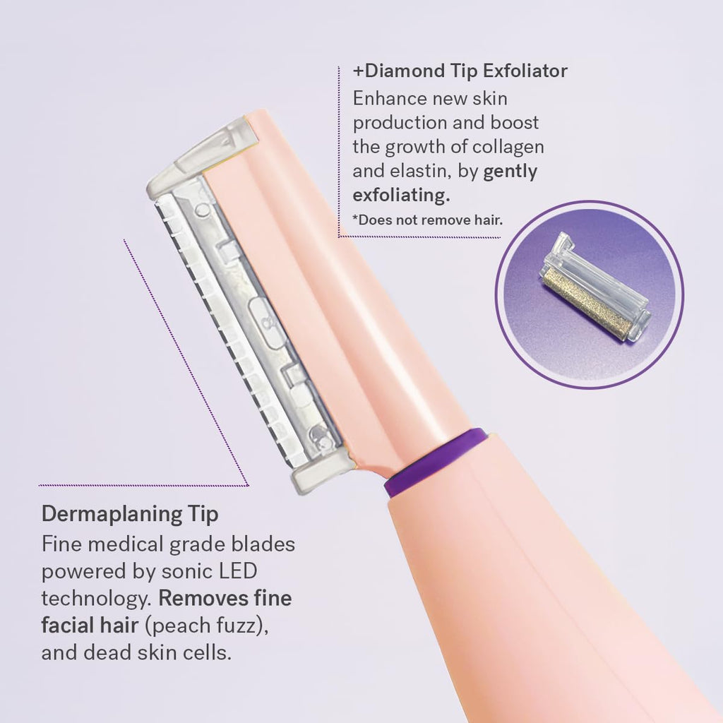 Michael Todd Beauty Sonicsmooth Pro+ Dermaplane Razor for Women Face + Eyebrow Trimmer Dermaplaning System w/LED Light Peach Fuzz Remover -16 Dermaplaning Blades & 2 Microsmooth Exfoliation Tips