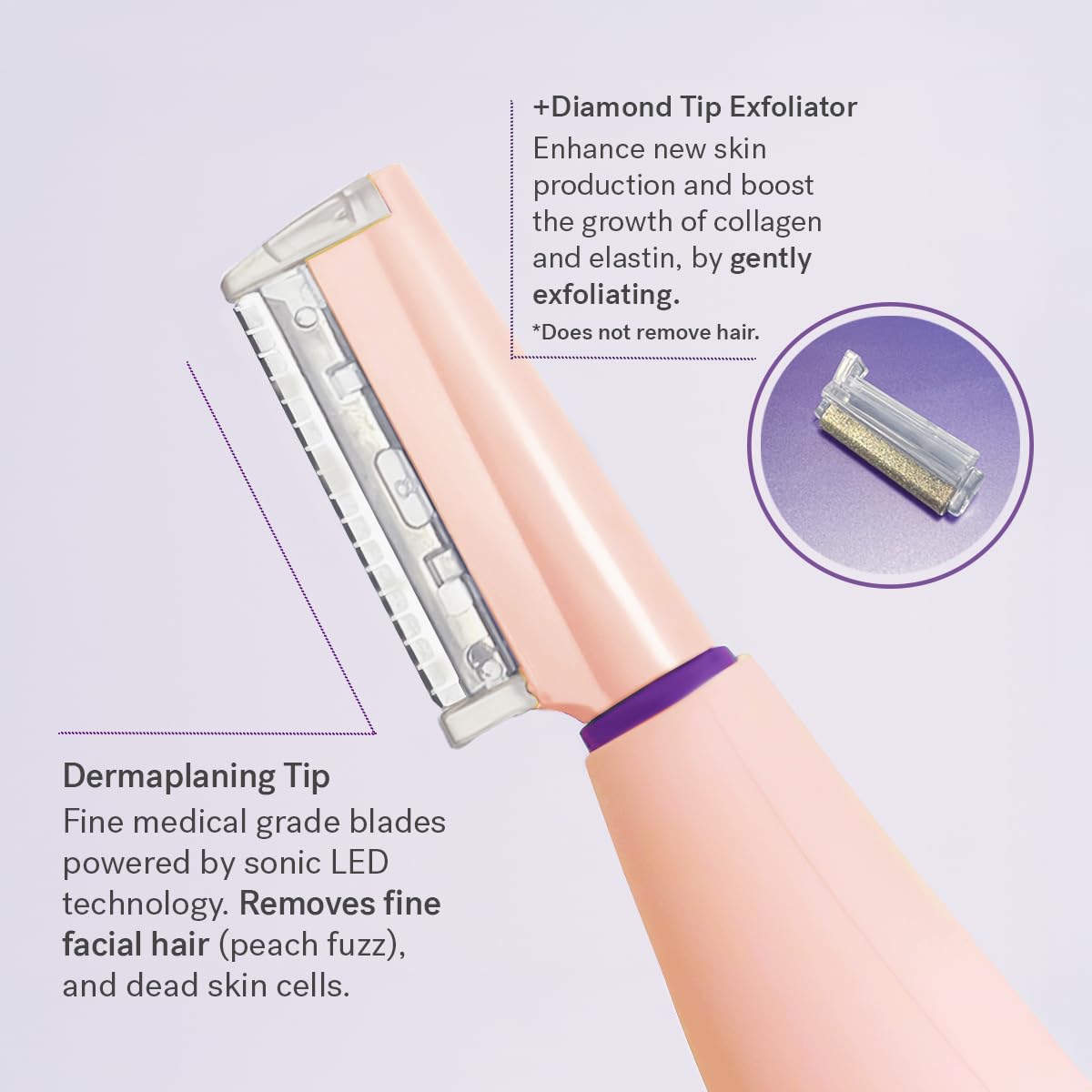 Michael Todd Beauty Sonicsmooth Pro+ Dermaplane Razor for Women Face + Eyebrow Trimmer Dermaplaning System w/LED Light Peach Fuzz Remover -16 Dermaplaning Blades & 2 Microsmooth Exfoliation Tips