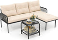 Tangkula 3-Piece L Shaped Patio Furniture Set, PE Rattan Sectional Sofas with Tempered Glass Table, Back and Seat Cushions, Outdoor Conversation Set for Porch, Backyard and Poolside