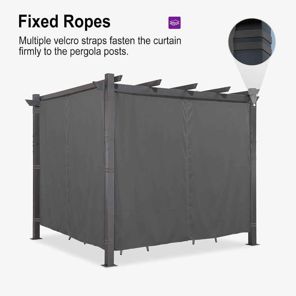 PURPLE LEAF 10' X 10' Outdoor Pergola with 4-Sided Curtains Retractable Canopy Patio Aluminum Sun Shade for Garden Deck Porch Gazebo Pavilion Grill Modern Yard Grape Trellis Pergola Gray