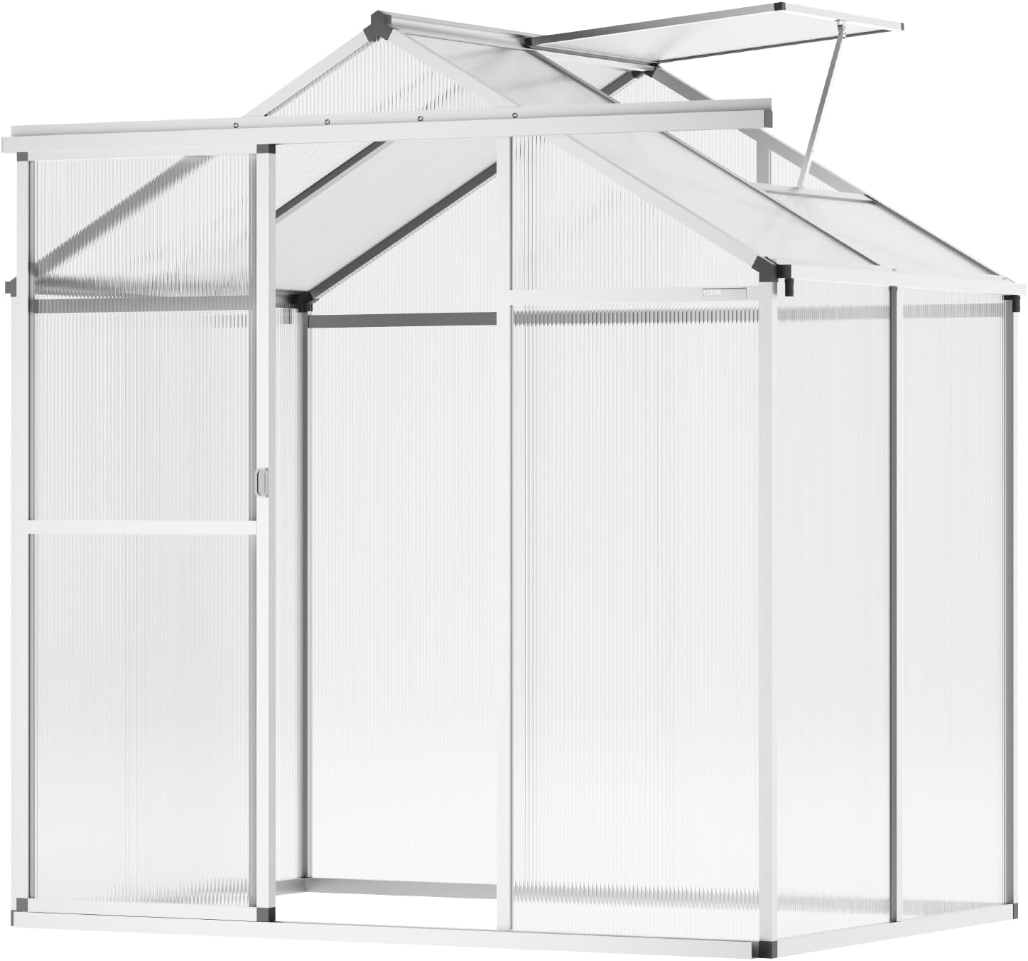 VEVOR Polycarbonate Greenhouse, 6 x 4 Ft, Outdoor Greenhouse with Adjustable Vent Windows, Pavilion Styled Green House with Sliding Door, Aluminum Large Walk-in Greenhouses Kit for Garden Backyard