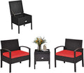 Tangkula 3 Pieces Patio Wicker Conversation Set, Outdoor Rattan Furniture with Washable Thick Cushion & Coffee Table w/Storage Space, Patio Furniture Set for Backyard Porch Garden Poolside (Red)