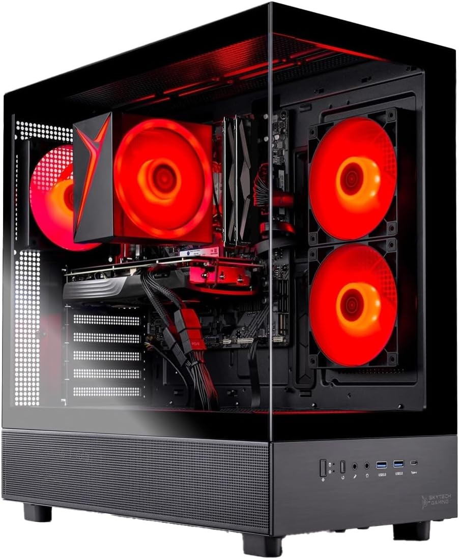 Skytech Gaming Azure 3 Gaming PC, AMD Ryzen 5 5500 3.6GHz, AMD RX 9060 8GB VRAM, 1TB NVMe SSD, 32GB DDR4 RAM 3200, 650W Gold PSU, WI-FI 5, Windows 11, Desktop