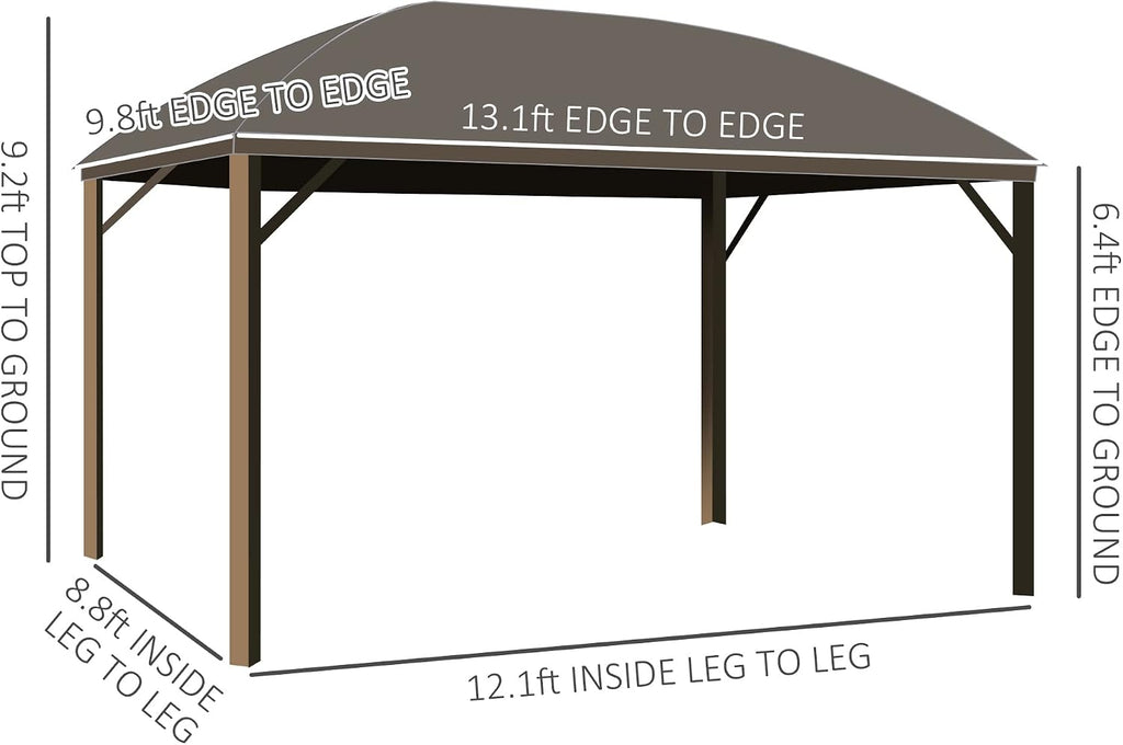 Outsunny 10' x 13' Hardtop Gazebo Canopy with Galvanized Steel Roof, Aluminum Outdoor Pavilion Gazebo with Top Hook, Netting, and Curtains for Patio, Garden, Backyard, Deck, Dark Gray