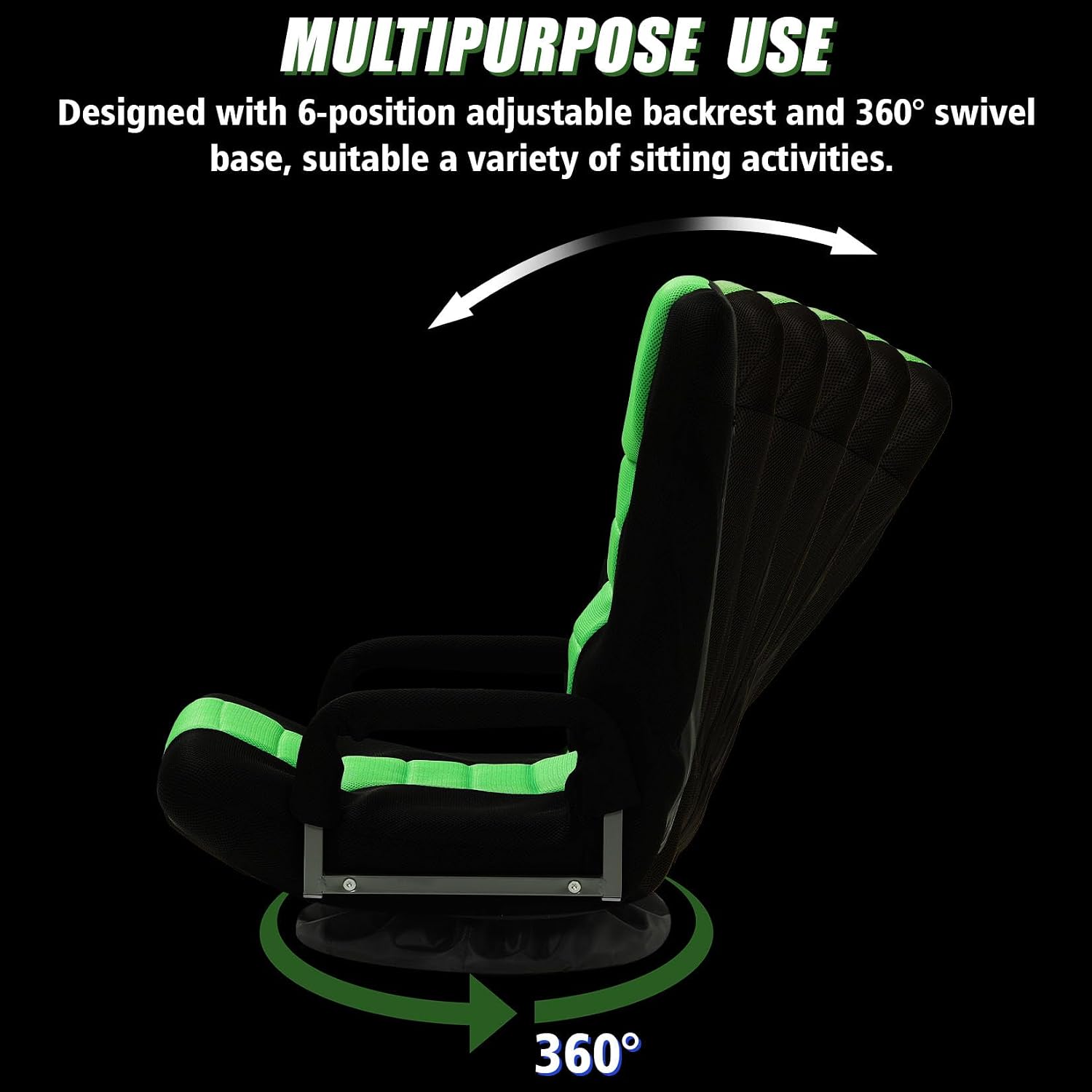 Swivel Gaming Chair Multipurpose 2PACK Floor Gaming Chair for Playing Video Games, TV, Reading w/Armrest Lumbar Support & 6 Adjustable Postion Backrest for Adults,Green