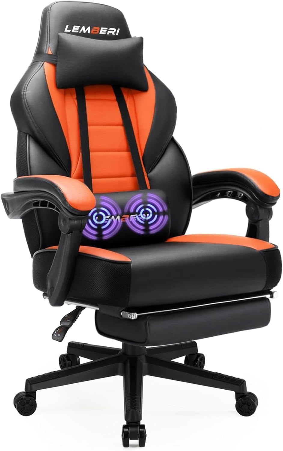 LEMBERI Gaming Chairs with Footrest,Ergonomic Video Game Chairs for Adults,Big and Tall Gaming Chair 400lb Weight Capacity, Racing Style Gaming Computer Gamer Chair with Headrest and Lumbar Support