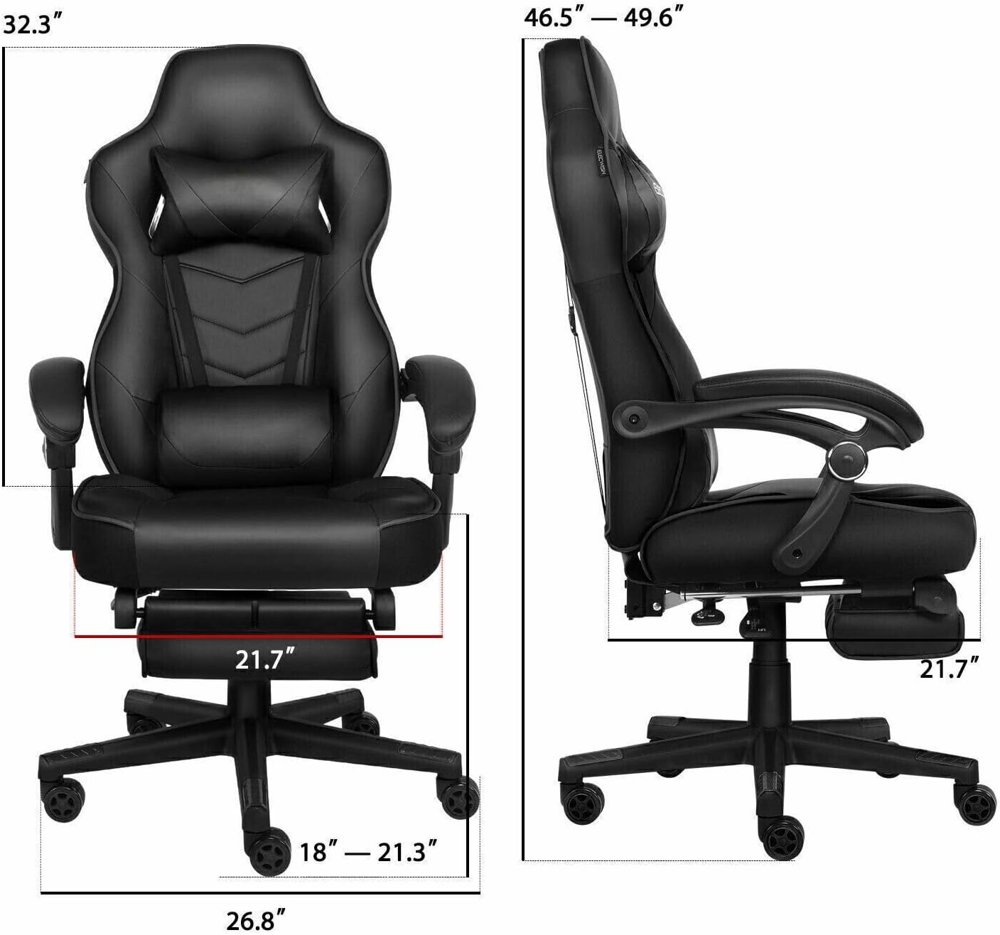 ELECWISH Gaming Chair, Reclining Computer Chair with Footrest and Lumbar Support, High Back Ergonomic for Adults with Headrest PU Leather