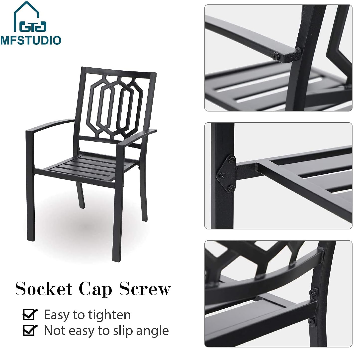 MFSTUDIO Outdoor Dining Set for 4, Round Patio Table and Chairs Set with Umbrella Hole, 5 Piece Patio Furniture Set for Deck, Backyard, Poolside & Garden