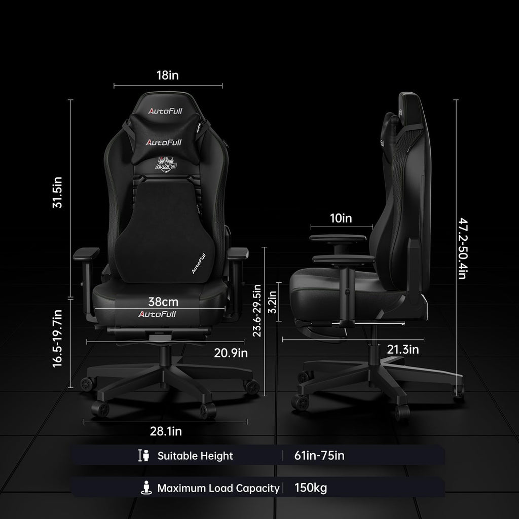 AutoFull C3 Gaming Chair, Racing Style Gaming Chair with Ergonomic Lumbar Support,Adjustable High Back Velvet Material PC Chair with Footrest,Black