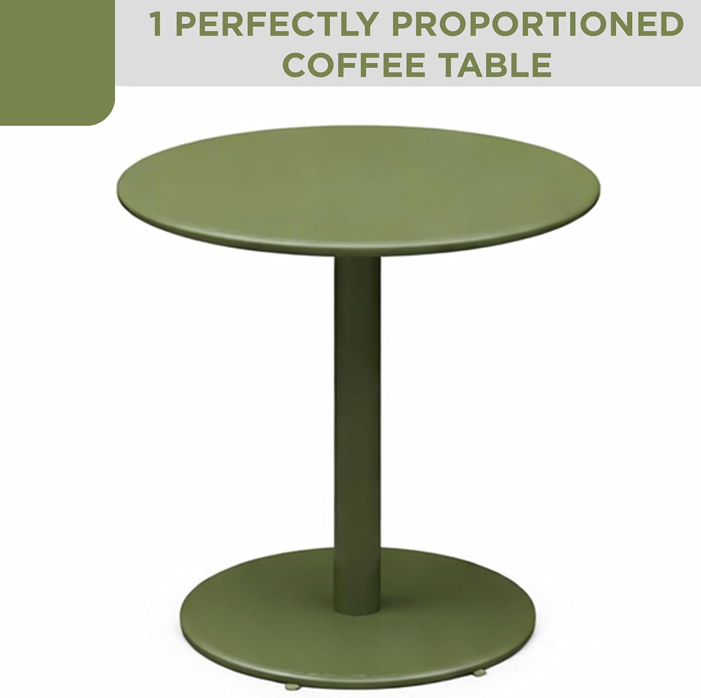 Alpine Corporation VTFAM152A Metal Outdoor Bistro Set, 3-Piece Patio Conversation Set with Round Side Table & 2 Chairs, Weather-Resistant Steel Frame, Compact Balcony Furniture, Green