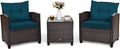 COSTWAY 3PCS Patio Furniture Set, PE Rattan Wicker Sofa w/Washable Cushion and Coffee Table, Tempered Glass Tabletop, Outdoor Conversation Set for Balcony, Porch, Yard, Backyard, Lawn (Blue)