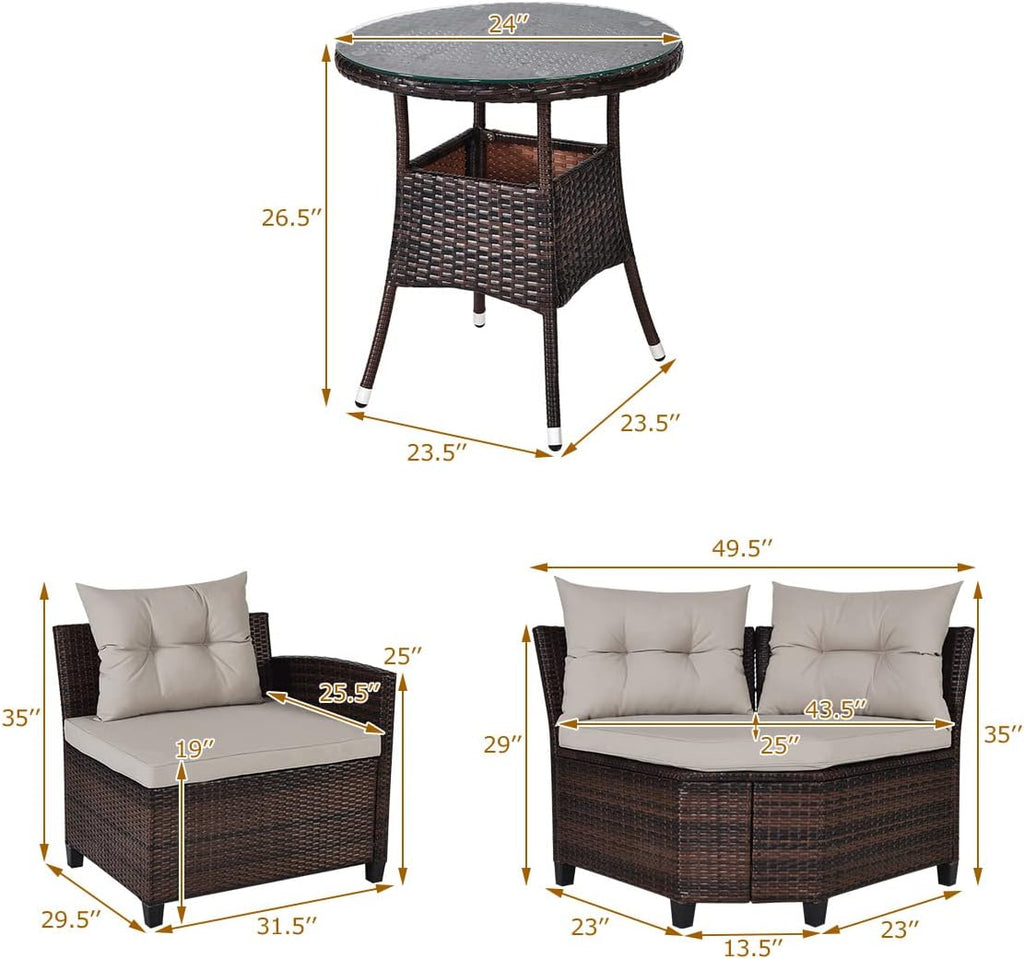Tangkula 4-Piece C Shape Patio Furniture Set, Outdoor Corner Wicker Rattan Sectional Cushioned Sofa Set, with Glass Coffee Table, for Garden Poolside Balcony (Beige)