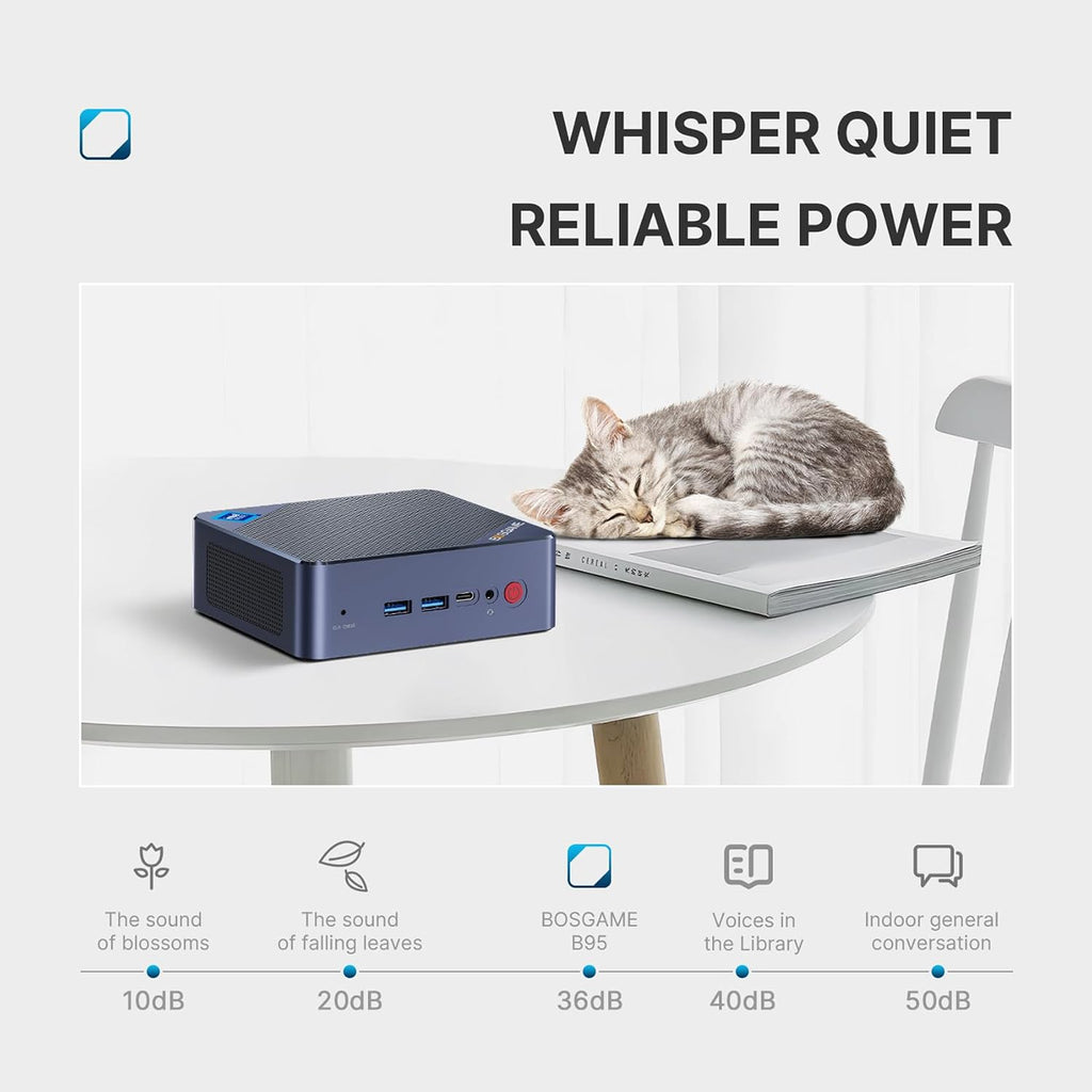 BOSGAME B95 Mini PC Desktop Computers, Intel 12th N95, 16GB DDR4 512GB SSD, 4K Triple Display, Dual HDMI & Type-C, WiFi 5/BT 5.0, Micro Desktop PC for Office, Home Theater, Streaming