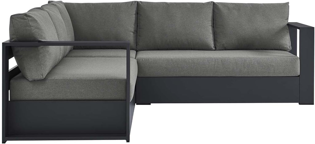 Modway Tahoe Aluminum 3-Piece Outdoor Patio Furniture Gray Charcoal, Modular Sectional Sofa Set with Weather-Resistant Cushions, Ideal for Deck, Backyard Poolside