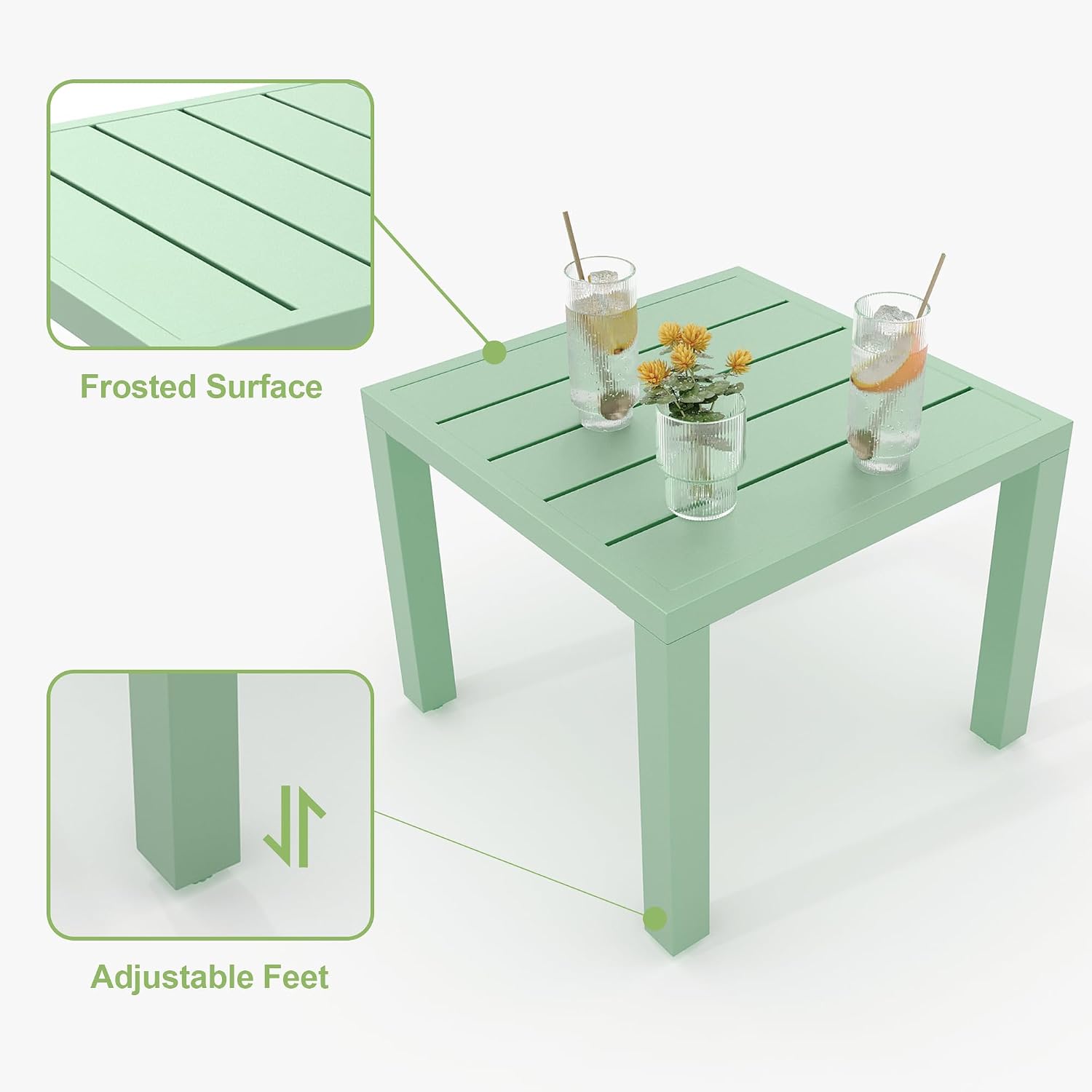 GarveeLife 3 Pieces Patio Furniture Set, Metal Outdoor Furniture with 2 Chairs and Coffee Table, Modern Bistro Set for Garden, Balcony, Porch, Light Green