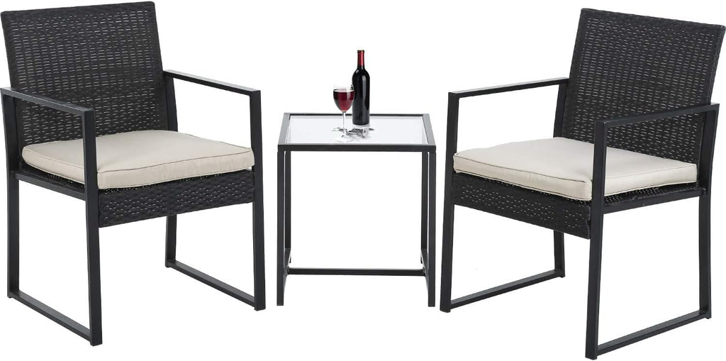 FDW Outdoor Patio Furniture Set,3 Pieces Wicker Modern Bistro Set Conversation Sets with Coffee Table for Yard and Bistro
