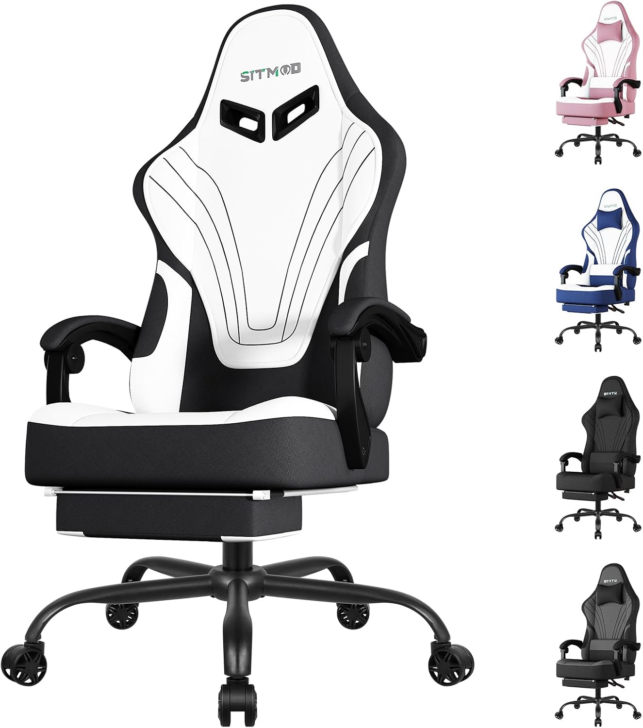 Gaming Chair Fabric, Ergonomic Computer Chair with Footrest, Video Gamer Chair with Pocket Spring Cushion,Linkage Armrests and Headrest Lumbar Support,Swivel Height Adjustable Office Chair for Adults