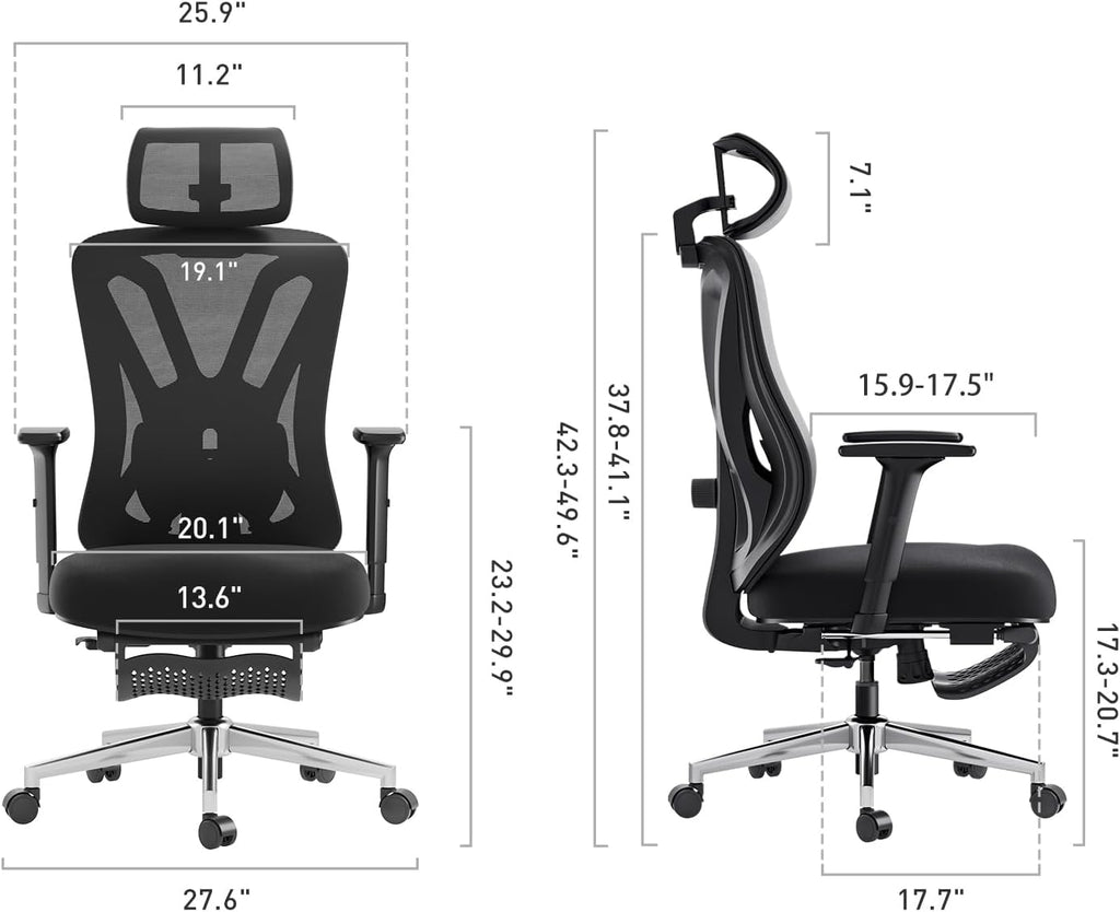 Hbada P5 Ergonomic Office Chair, Desk Chair with Adjustable Lumbar Support and Height, Comfortable Mesh Computer Chair with Footrest 2D Headrest, Swivel Tilt Function Black