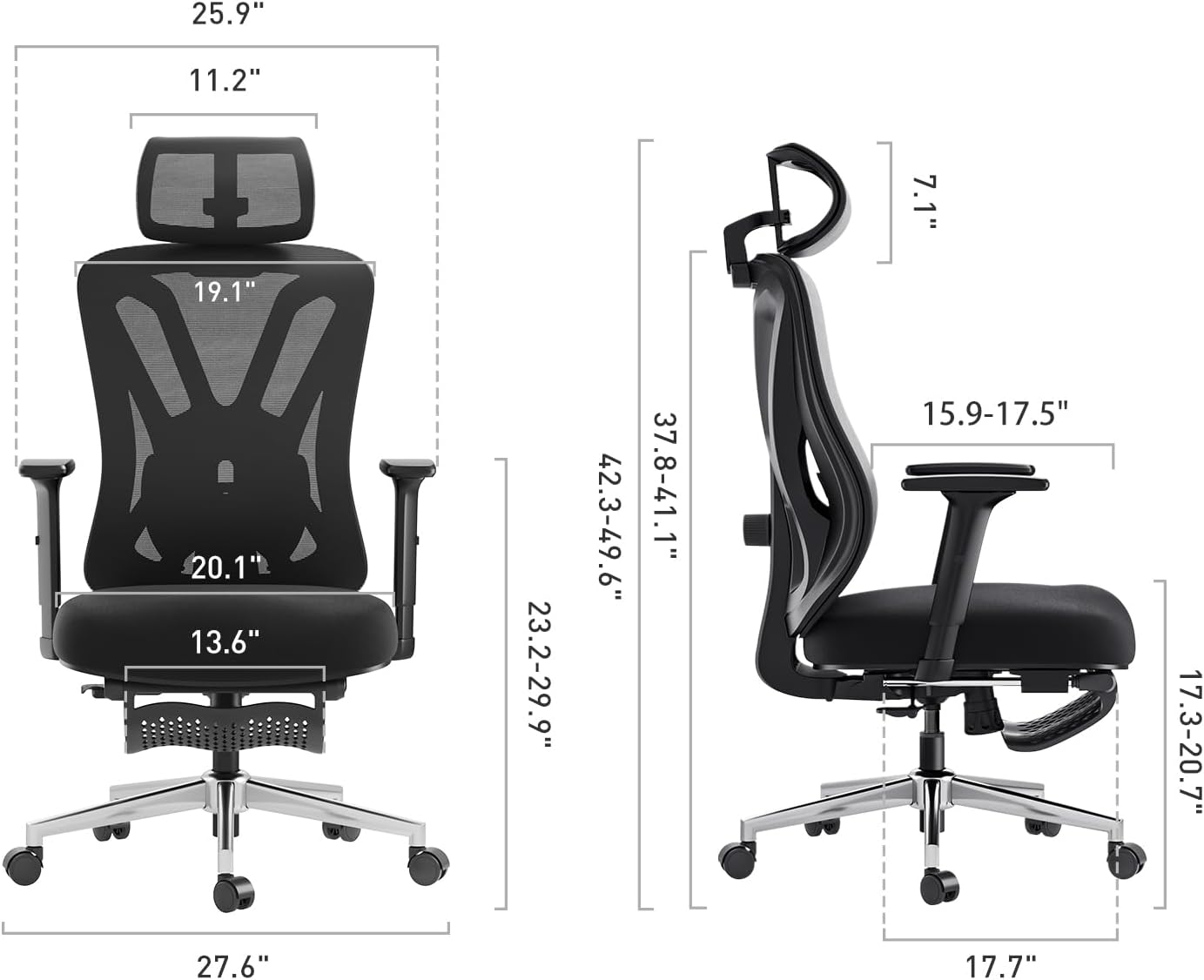 Hbada P5 Ergonomic Office Chair, Desk Chair with Adjustable Lumbar Support and Height, Comfortable Mesh Computer Chair with Footrest 2D Headrest, Swivel Tilt Function Black