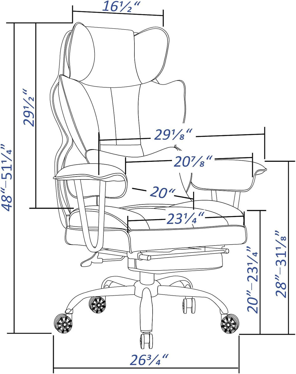 Efomao Big & Tall Office Chair with Footrest, High-Back Leather Executive Desk Chair with Lumbar Support and Padded Armrests, Black