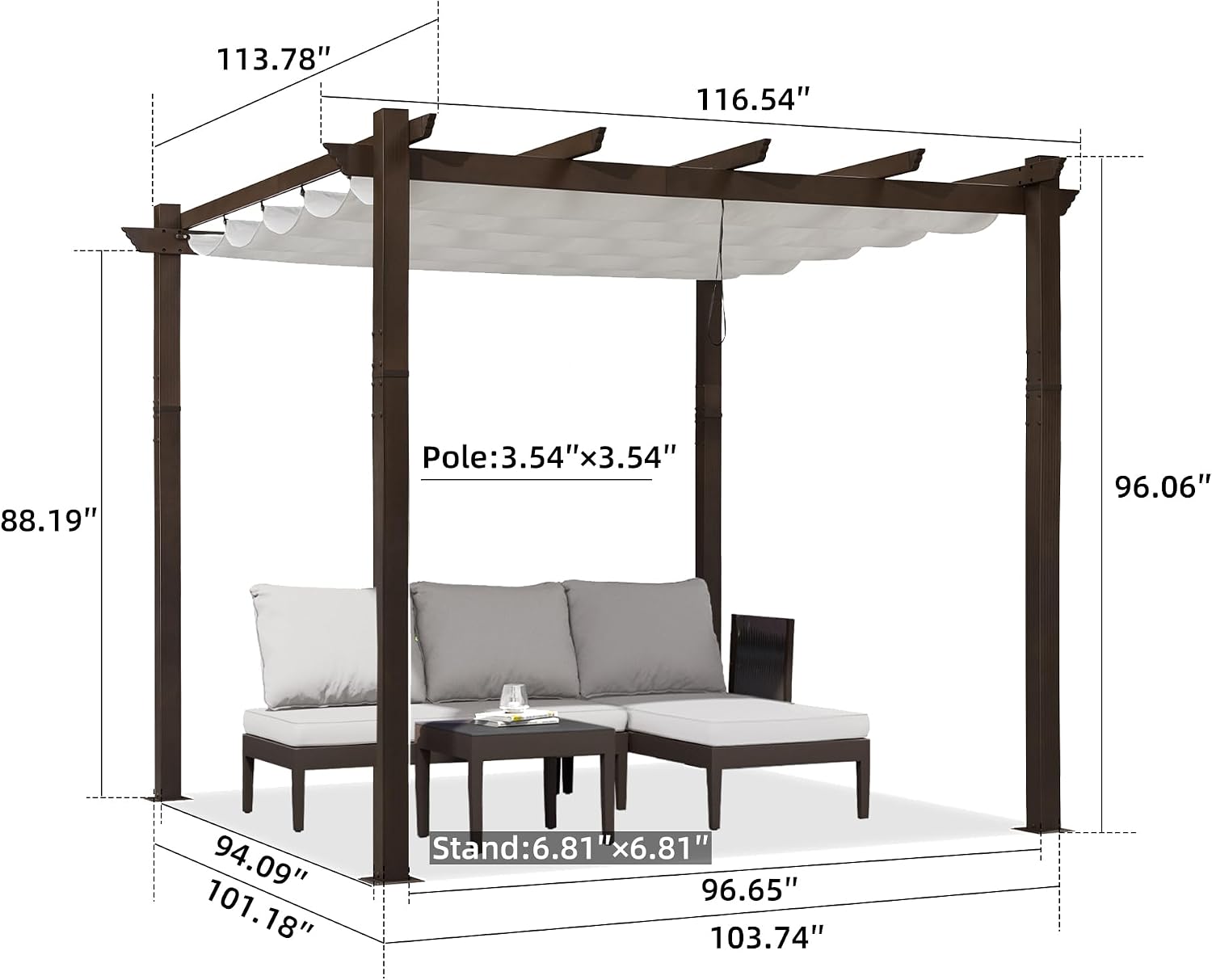 PURPLE LEAF Pergola 10' X 10' Outdoor Retractable Metal Pergola with Canopy Patio Shade for Garden Yard Pavilion Grill for Beach Deck Gazebo, White