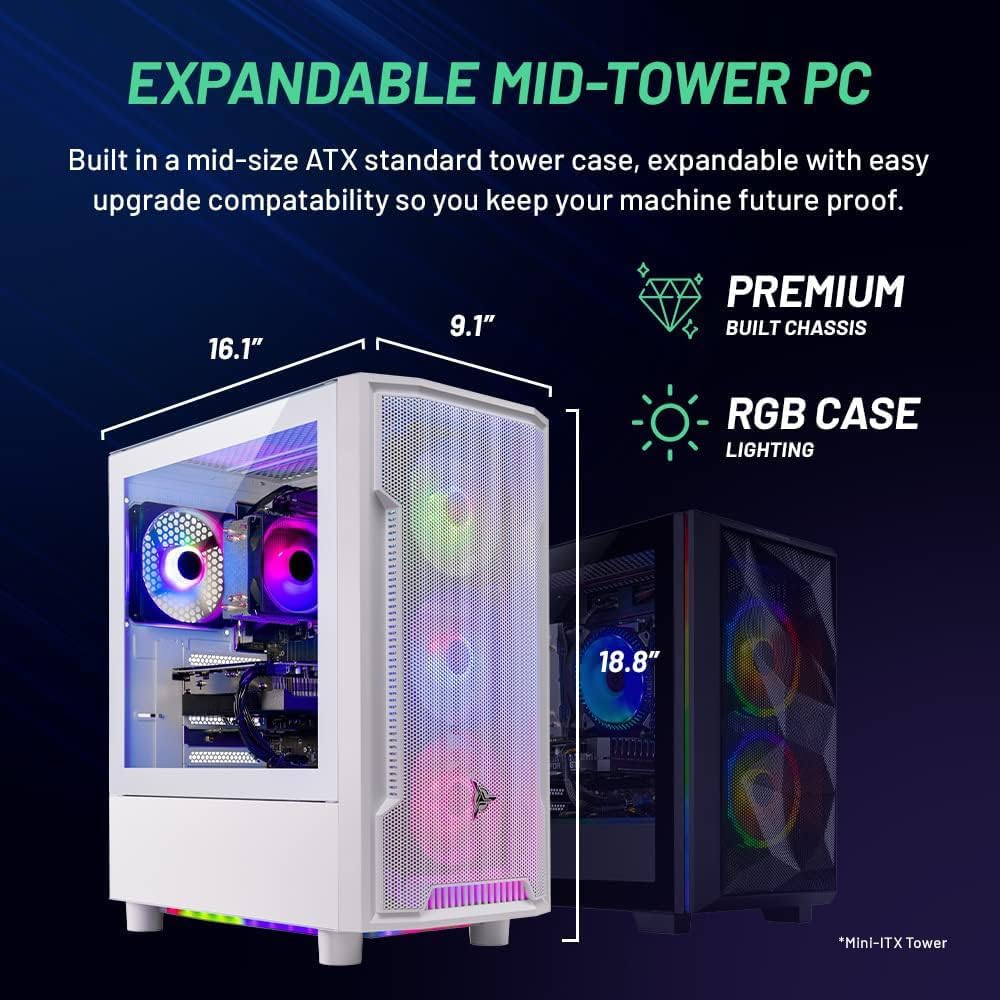 Skytech Gaming Archangel Desktop PC, Ryzen 5 5500 3.6 GHz (4.2GHz), NVIDIA RTX 3050 6GB, 1TB NVMe SSD, 16GB DDR4 RAM 3200, 650W Gold PSU, Wi-Fi, Win 11