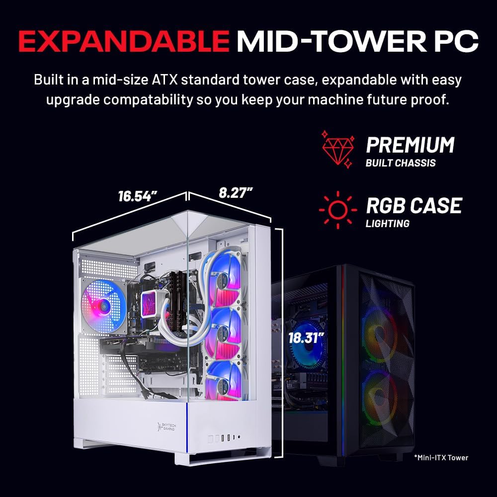 Skytech Gaming Archangel 5 Gaming PC, Intel i5 14400F 2.5GHz, NVIDIA RTX 5060, 1TB NVMe SSD, 16GB DDR5 RAM 6000, 750W Gold PSU, Wi-Fi, Win 11, Desktop