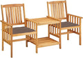 vidaXL Farmhouse Style Patio Chairs with Tea Table Set, Solid Acacia Wood Outdoor Bistro Furniture with Comfortable Cushions - Taupe