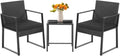 Tangkula 3 Piece Patio Furniture Set, Modern Heavy Duty All Weather Cushioned Wicker Chairs and Coffee Table Set, Suitable for Front Porch, Backyard, Garden, Poolside and Deck (Black)