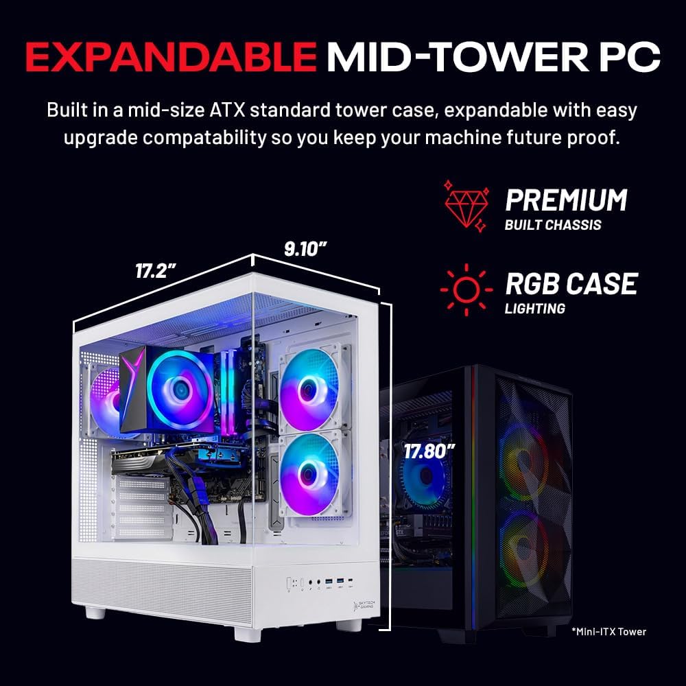 Skytech Gaming Azure 3 Desktop PC, Ryzen 7 7700 3.8 GHz (5.3GHz Turbo), NVIDIA RTX 5060 Ti 16GB, 1TB NVMe SSD, 16GB DDR5 RAM 6000, 650W Gold PSU, Wi-Fi, Win 11