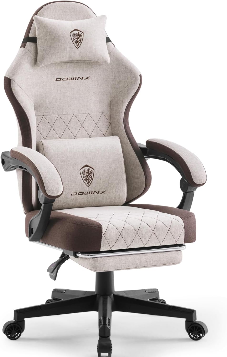 Dowinx Gaming Chair, Fabric Gaming Chairs for Adults with Pocket Spring Cushions and Lumbar Support, Ergonomic Massage Computer Chair with Footrest for Big and Tall, Brown