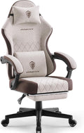 Dowinx Gaming Chair, Fabric Gaming Chairs for Adults with Pocket Spring Cushions and Lumbar Support, Ergonomic Massage Computer Chair with Footrest for Big and Tall, Brown