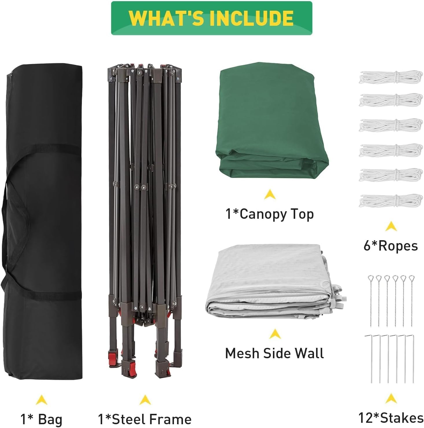 13x13ft Pop Up Gazebo, Outdoor Gazebo with 6 Pieces of Mesh Cloth, Zipper Door & Double Roof, Adjustable Tent Pavilion, UV-Resistant Outdoor Party Tent for Patio, Backyard, Garden (Green with Beige)