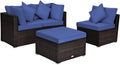 Tangkula 4 PCS Patio Rattan Sofa Set, Outdoor Wicker Sectional Furniture Set, Patio Conversation Set with Removable Cushions & Pillows for Backyard Porch Garden Poolside Balcony (Blue)