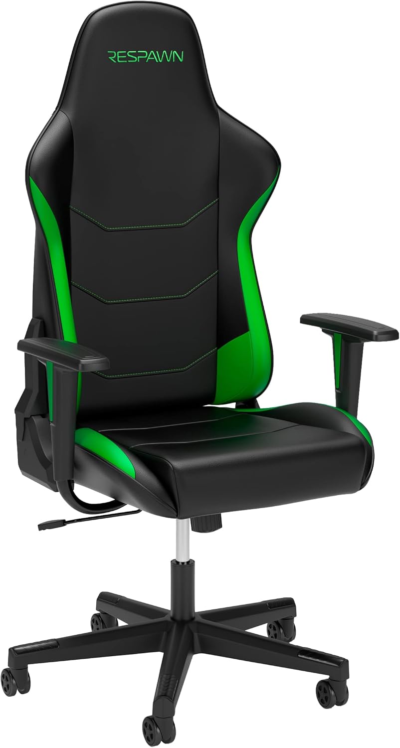 Respawn 110 Ergonomic Gaming Chair - Reclining Office Video Game Swivel Chair with Lumbar Support, Headrest, Heavy Duty, High Back, Racing Style Gaming Recliner Seat for Computer Gamer - Green
