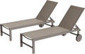 Shintenchi 2 PCS Outdoor Chaise Lounges Chair with Wheels Aluminum Reclining Patio Lounge Chairs with 5 Adjustable Position Recliner for Patio, Beach, Yard, Pool Patio Furniture Set,Khaki