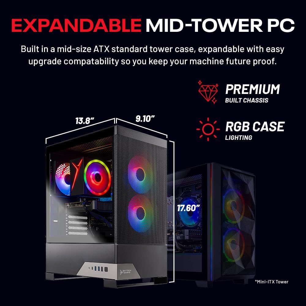 Skytech Gaming Nebula 2 Gaming PC, AMD Ryzen 5 5500 3.6GHz, NVIDIA RTX 5050 8GB, 1TB NVMe SSD, 16GB DDR4 RAM 3200, 650W Gold PSU, Wi-Fi, Win 11, Gaming Desktop