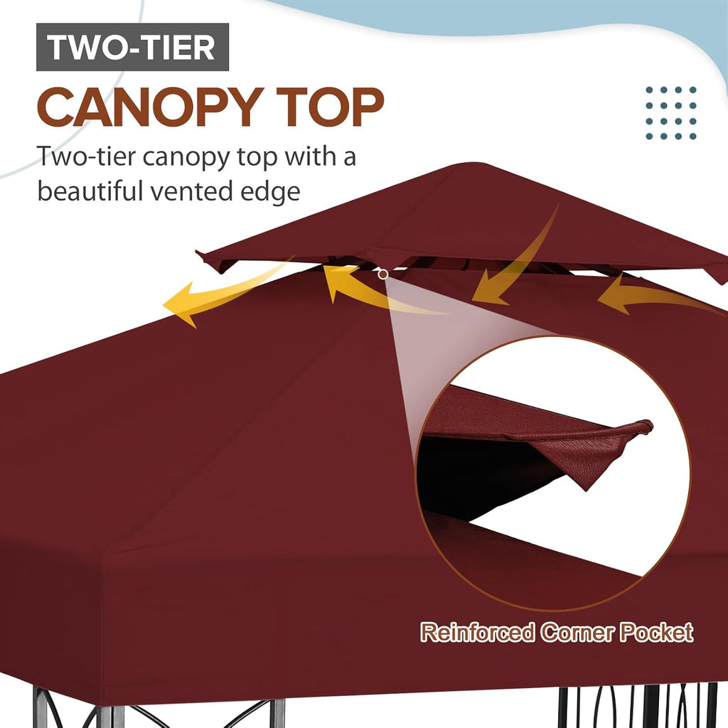 EAGLE PEAK Patio Gazebo 8x8 with Corner Shelves, Double Roof Outdoor Pavilion for Lawn, Deck, Garden and Backyard, Red