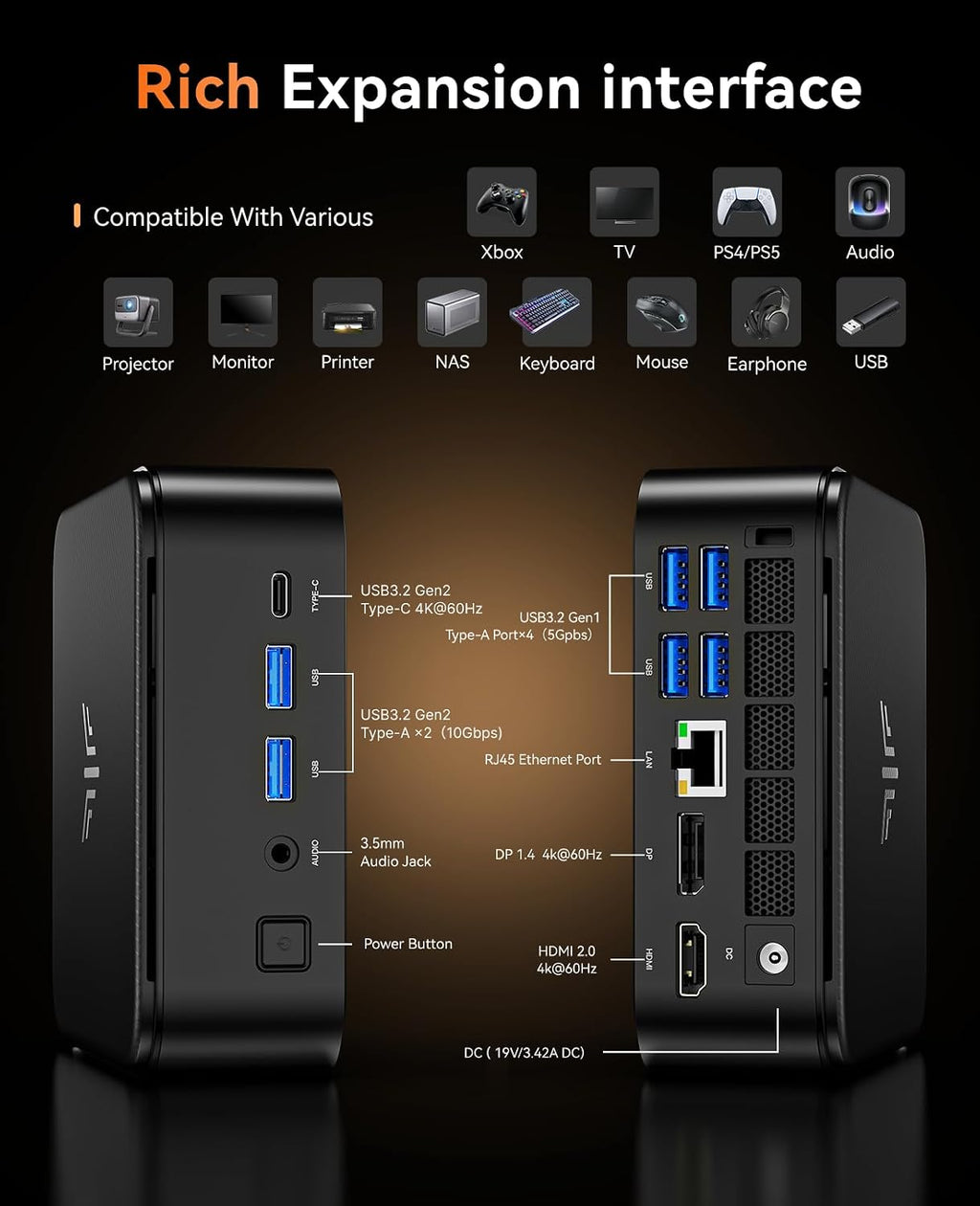 KAMRUI E3B Mini PC with AMD Ryzen 5 7430U (Beat 5500U, up to 4.3GHz), 16GB DDR4 512GB M.2 SSD Mini Computer, Mini Gaming PC with USB Type-C Supports Triple 4K Display, WiFi 6, BT 5.2