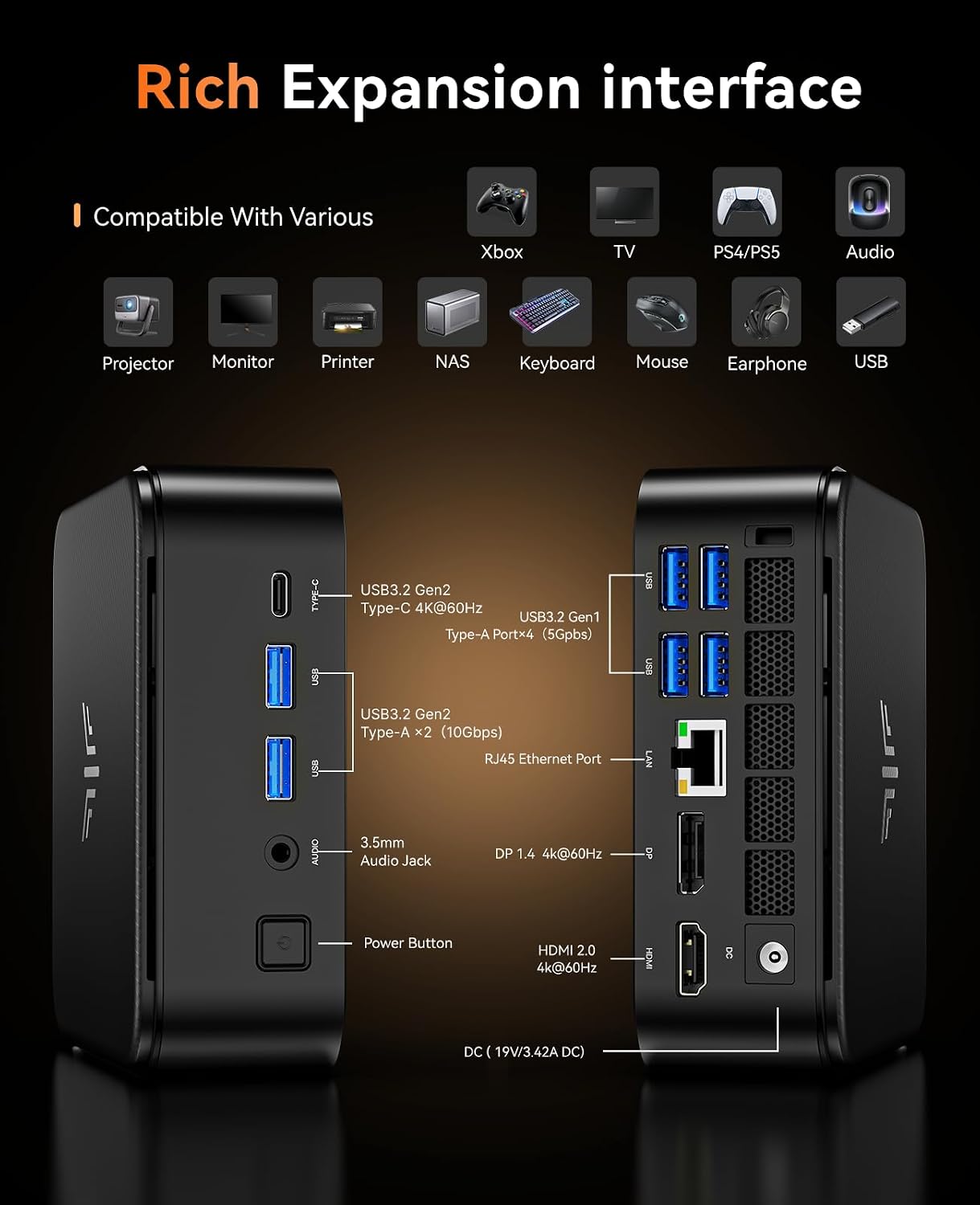 KAMRUI E3B Mini PC with AMD Ryzen 5 7430U (Beat 5500U, up to 4.3GHz), 16GB DDR4 512GB M.2 SSD Mini Computer, Mini Gaming PC with USB Type-C Supports Triple 4K Display, WiFi 6, BT 5.2