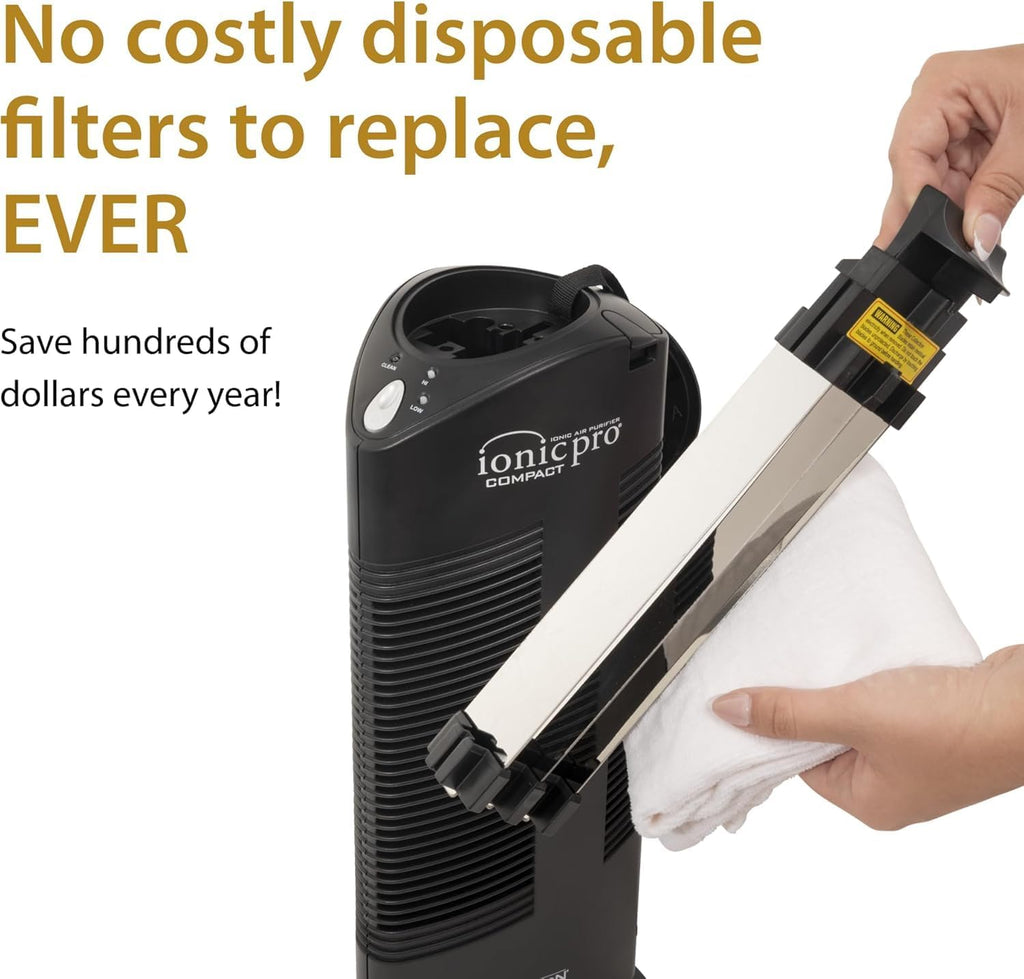 Ionic Pro Compact (CA200) Air Purifier Tower, Never Replace Filters, Quiet Negative Ion Technology, Cleans Rooms Up to 300 sq. ft
