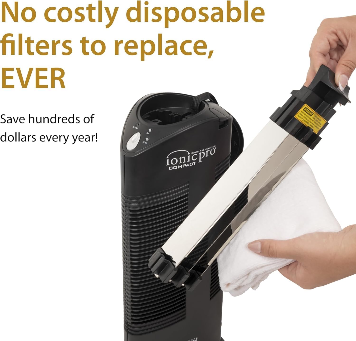 Ionic Pro Compact (CA200) Air Purifier Tower, Never Replace Filters, Quiet Negative Ion Technology, Cleans Rooms Up to 300 sq. ft