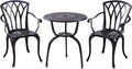 C/G Bistro Set 3 Piece Outdoor Cast Aluminum Patio Bistro Set with Umbrella Hole and Armrests,Outdoor Bistro Table Set,Patio Furniture Set Front Porch Set for Yard Garden Villa (Copper)