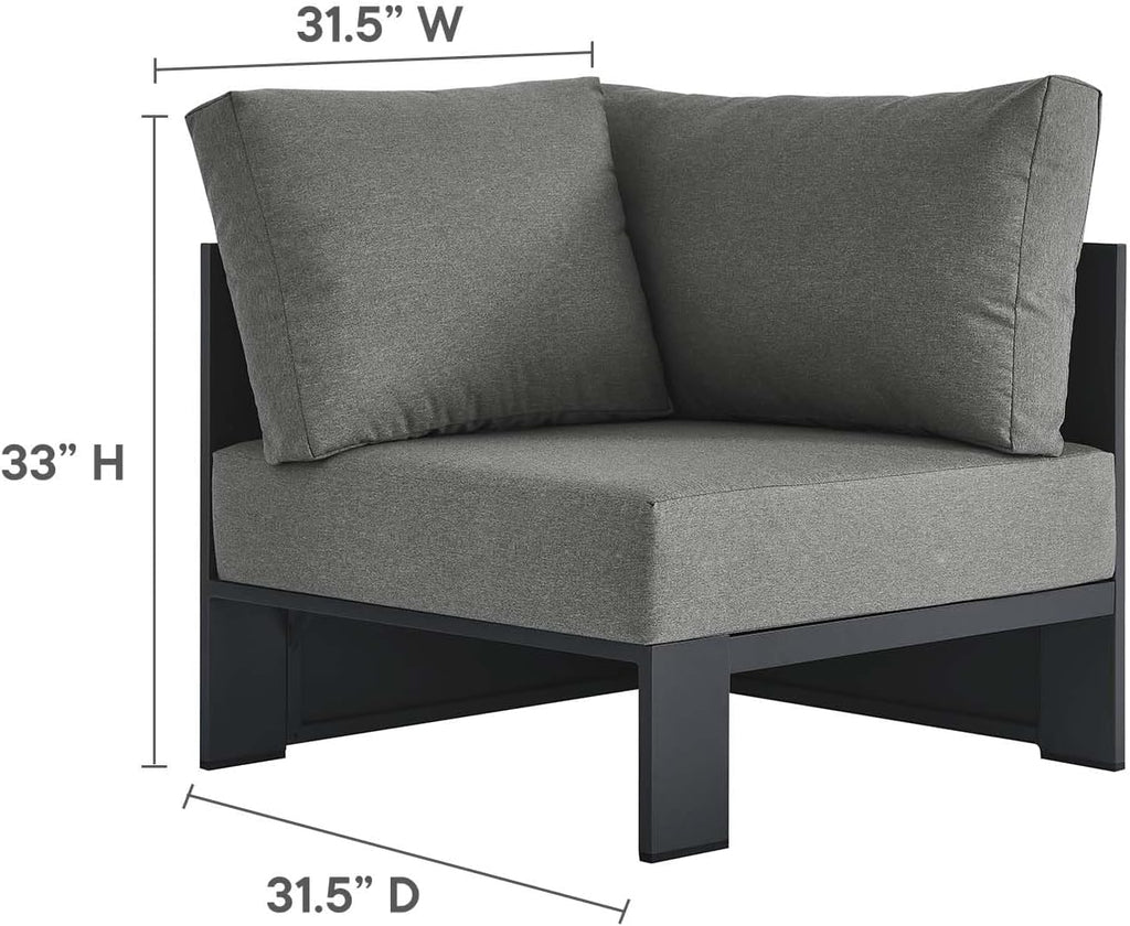 Modway Tahoe Aluminum 3-Piece Outdoor Patio Furniture Gray Charcoal, Modular Sectional Sofa Set with Weather-Resistant Cushions, Ideal for Deck, Backyard Poolside
