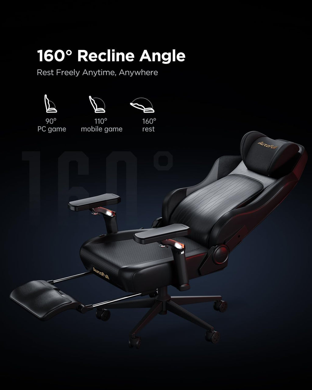 AutoFull M6 Gaming Chair, Ergonomic Office Chair with Ventilated Heating, AUTO Dynamic Tracking Lumbar Support, 6D Adjustable Armrests and Footrest (Black)