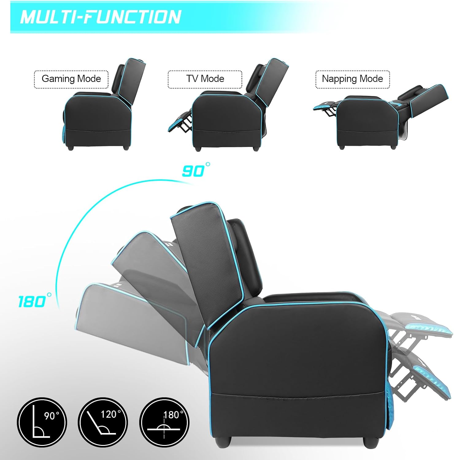 BOSSIN Gaming Recliner Chair for Adults 400lbs Racing Style Sofa Big and Tall PU Leather Recliner Seating, Modern Ergonomic Lounge Comfortable Home Movie Theater for Living Room(Cyan)