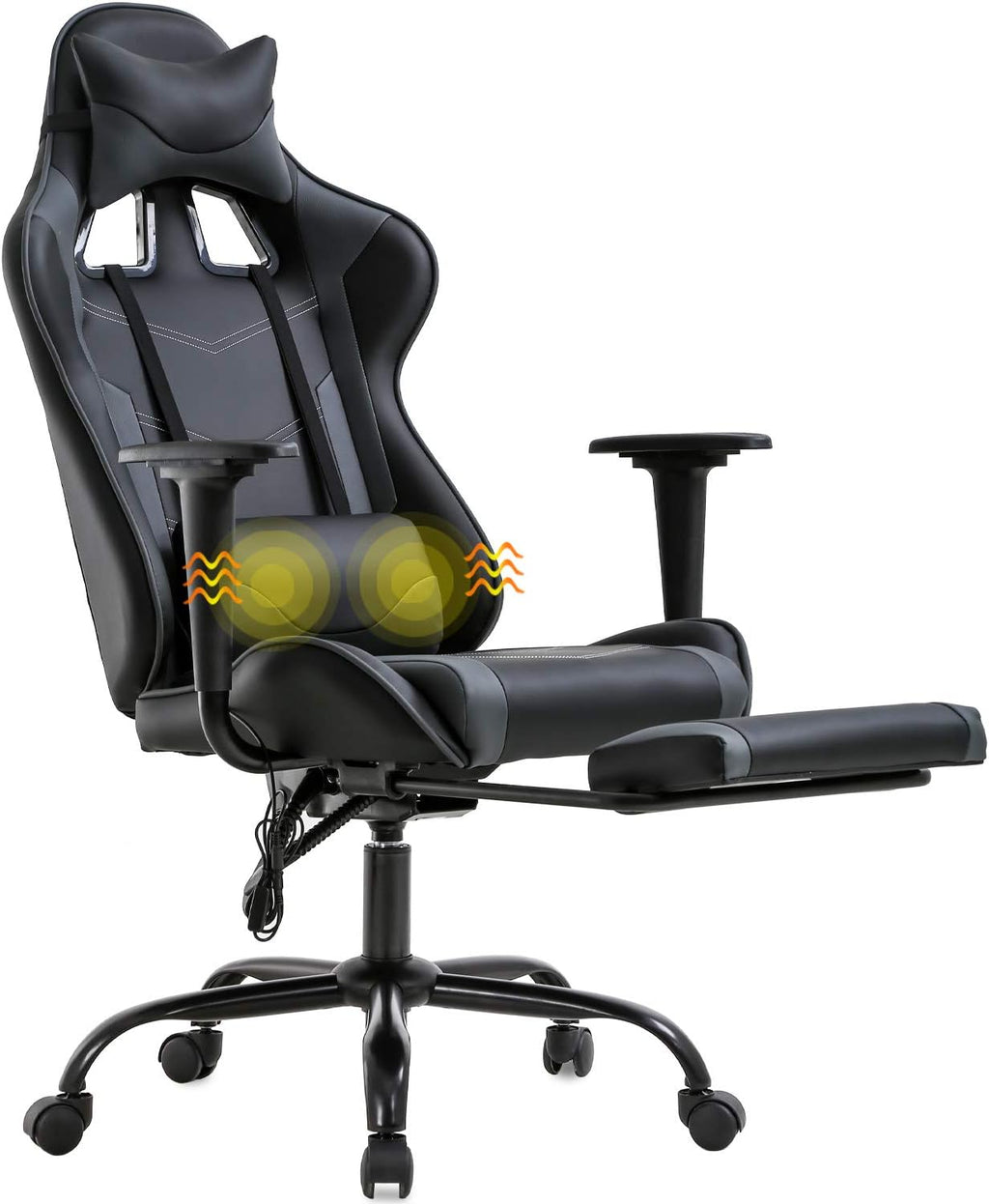 BestOffice Ergonomic Gaming Chair, Grey, Adjustable, Vibration, Faux Leather