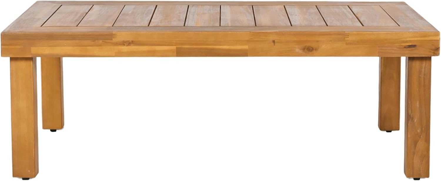 Christopher Knight Home Havets 81.25' Sectional L Shaped Sofa, 4 Pieces Acacia Wood Patio Furniture Set, Slat Coffee Table, Spacious Seat and Table Set for Backyard Garden Balcony, Teak+Beige