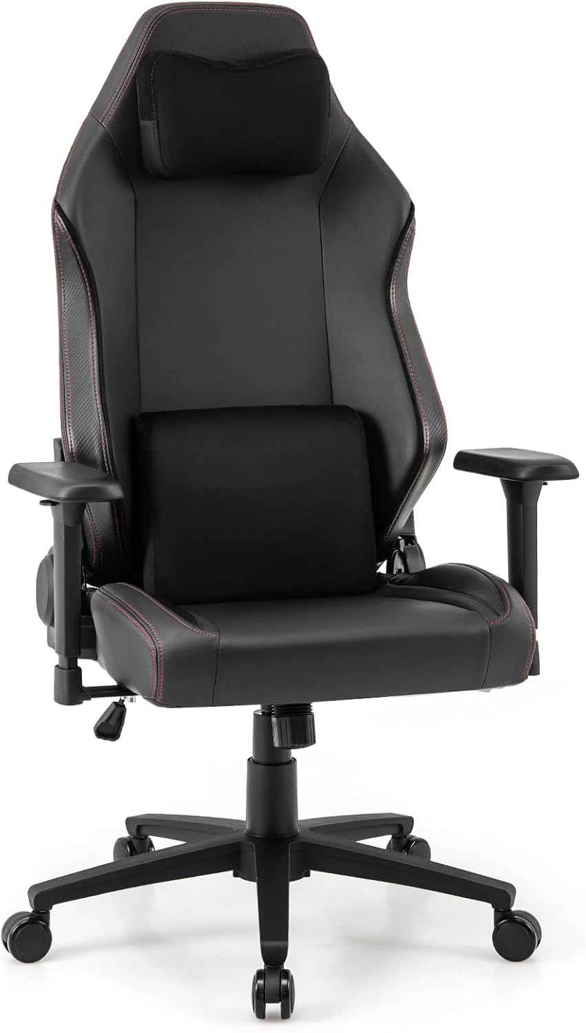 Giantex Gaming Chair, Video Game Chair with Magnetic Headrest & Lumbar Support, Ergonomic Computer Chair w/Rocking Function & 2D Armrests, Height Adjustable Swivel Task Chair, Black