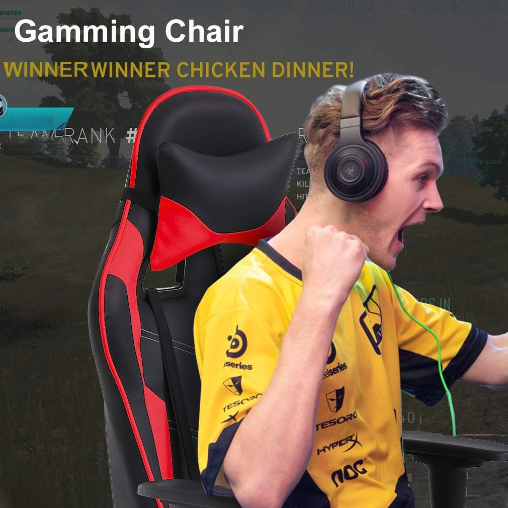 BestOffice Women's Red Gaming Chair, Sturdy Faux Leather, 360-Degree Rotating, Lumbar Support, Massage Vibration, Easy Assembly, 21.7'W x 20.9'D x 45'H